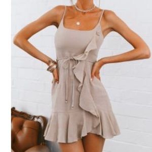 Mocha / Nude Ruffle Cotton Sun Dress